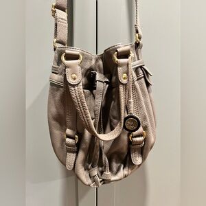 The Sak Gray/Taupe Leather Cinch Crossbody Bag